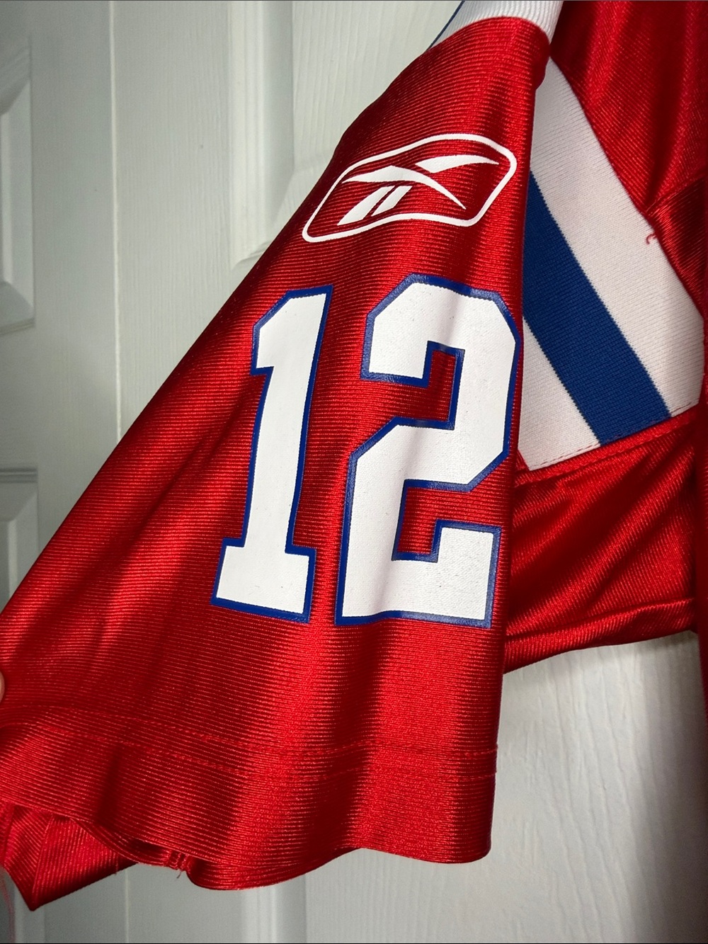 Reebok Men’s Red Football Jersey with White & Blue Accents #12 - Picture 4 of 6